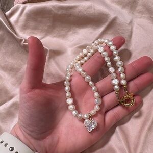 Elegant Pearl Necklace with Heart Pendant